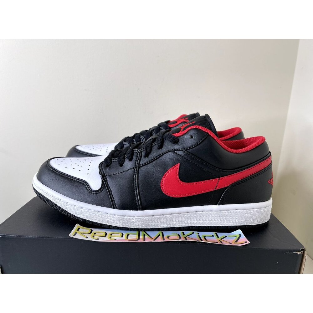 Jordan 1 Low Black Fire Red White Toe Mens Sizes 553558 063
